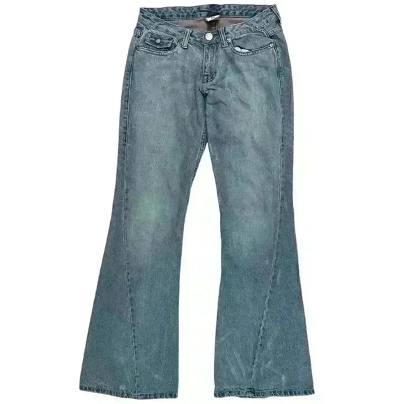 True Religion Y2K Pink Distressed Stitch Joey Flare Jeans - Picture 3 of 6